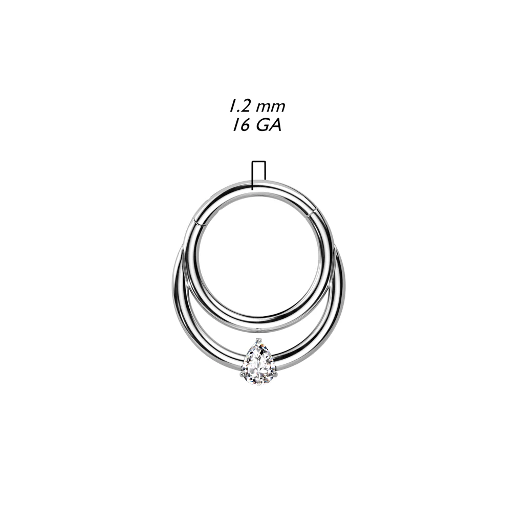 Titanium Hinged Segment Hoop Ring Teardrop CZ For Nose Septum Cartilage - Image 3