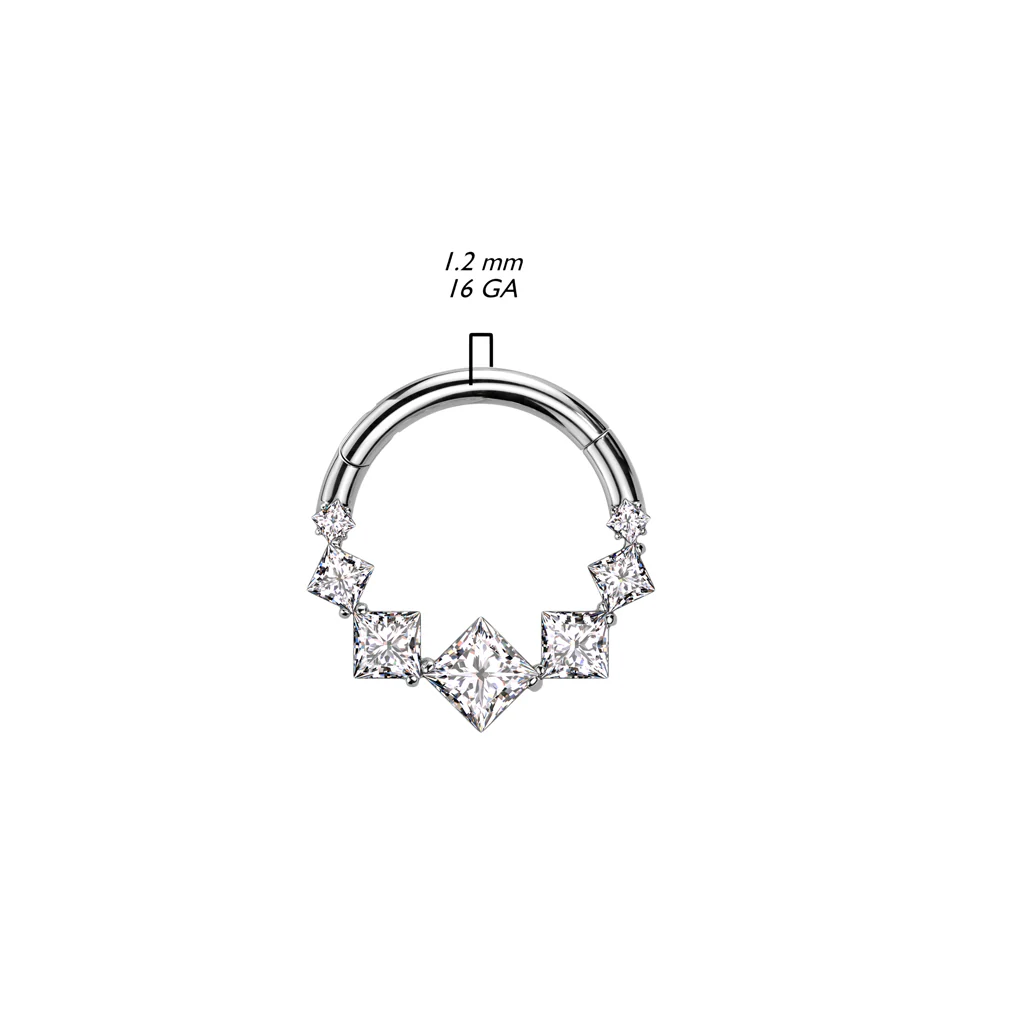 Titanium Hinged Segment Hoop Ring Square CZ For Nose Septum Cartilage - Image 2