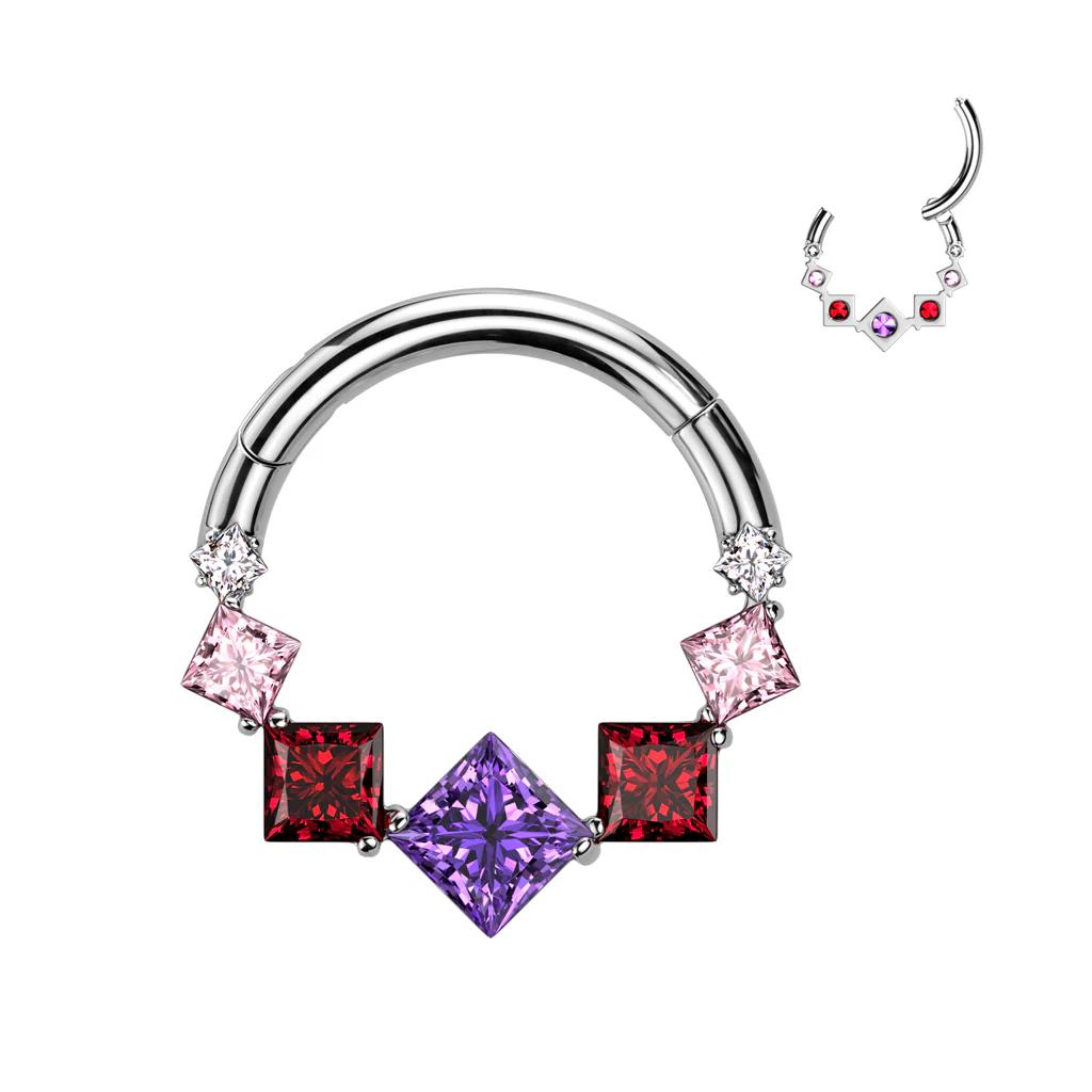 Titanium Hinged Segment Hoop Ring Square CZ For Nose Septum Cartilage - Image 3