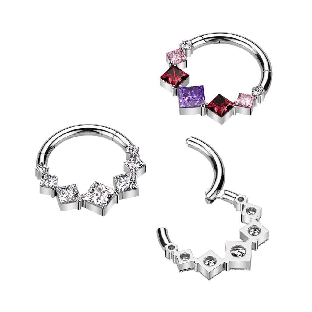 Titanium Hinged Segment Hoop Ring Square CZ For Nose Septum Cartilage - Image 4