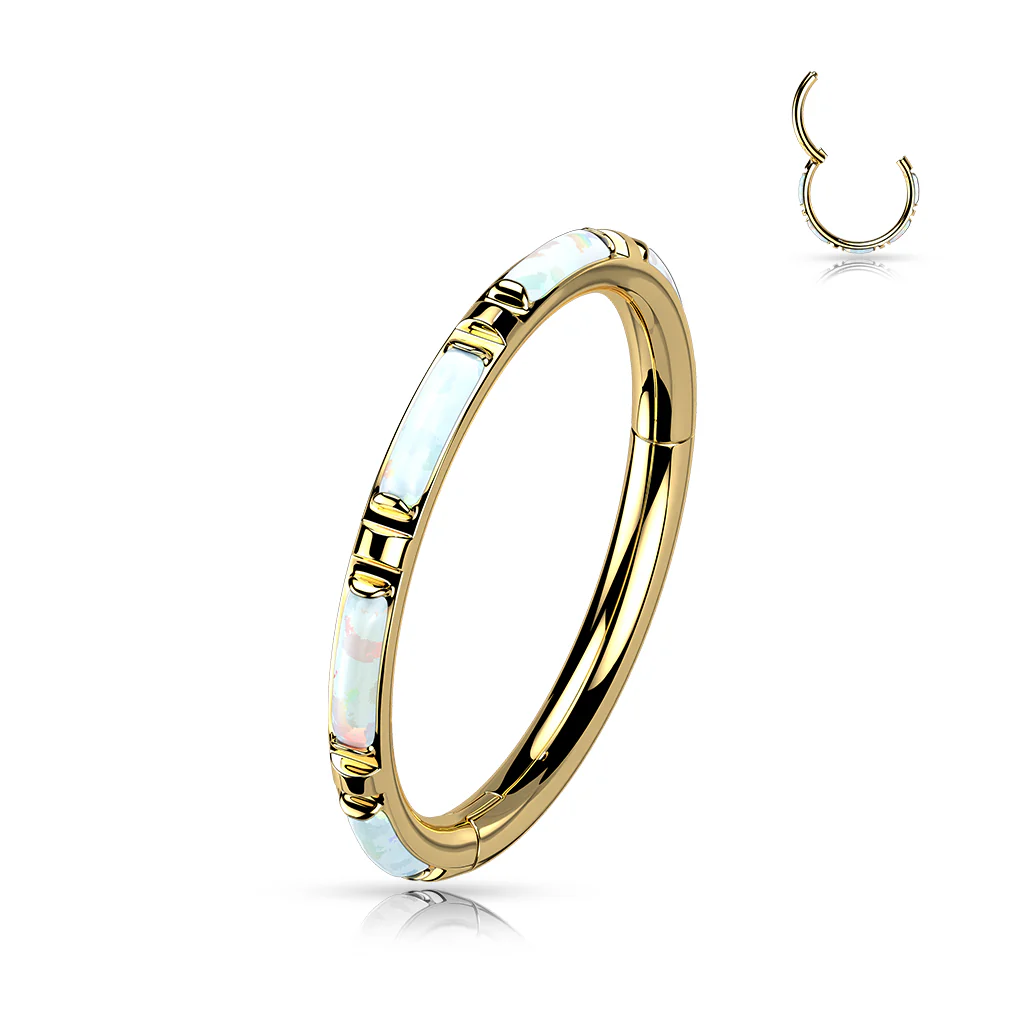 Titanium Hinged Segment Hoop Ring Opal Inlay For Nose Septum Cartilage - Image 3