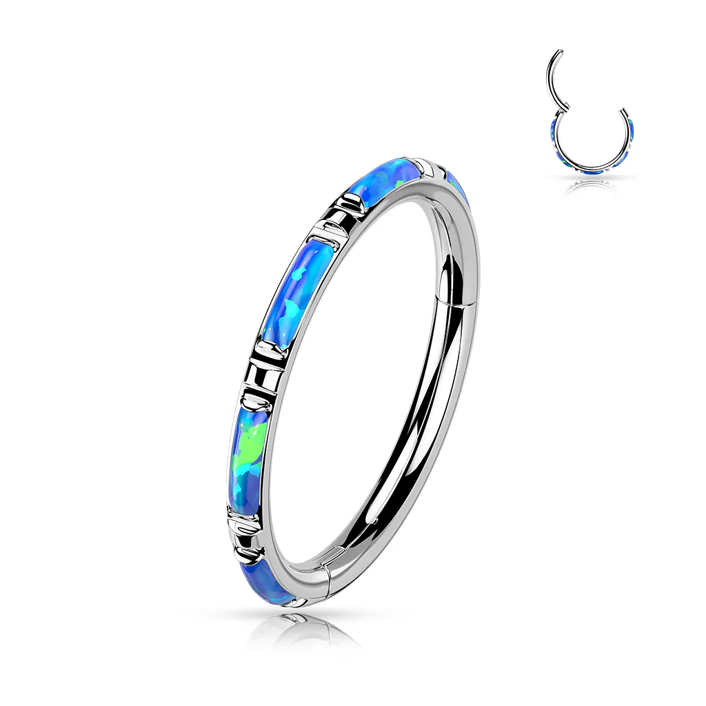 Titanium Hinged Segment Hoop Ring Opal Inlay For Nose Septum Cartilage - Image 6