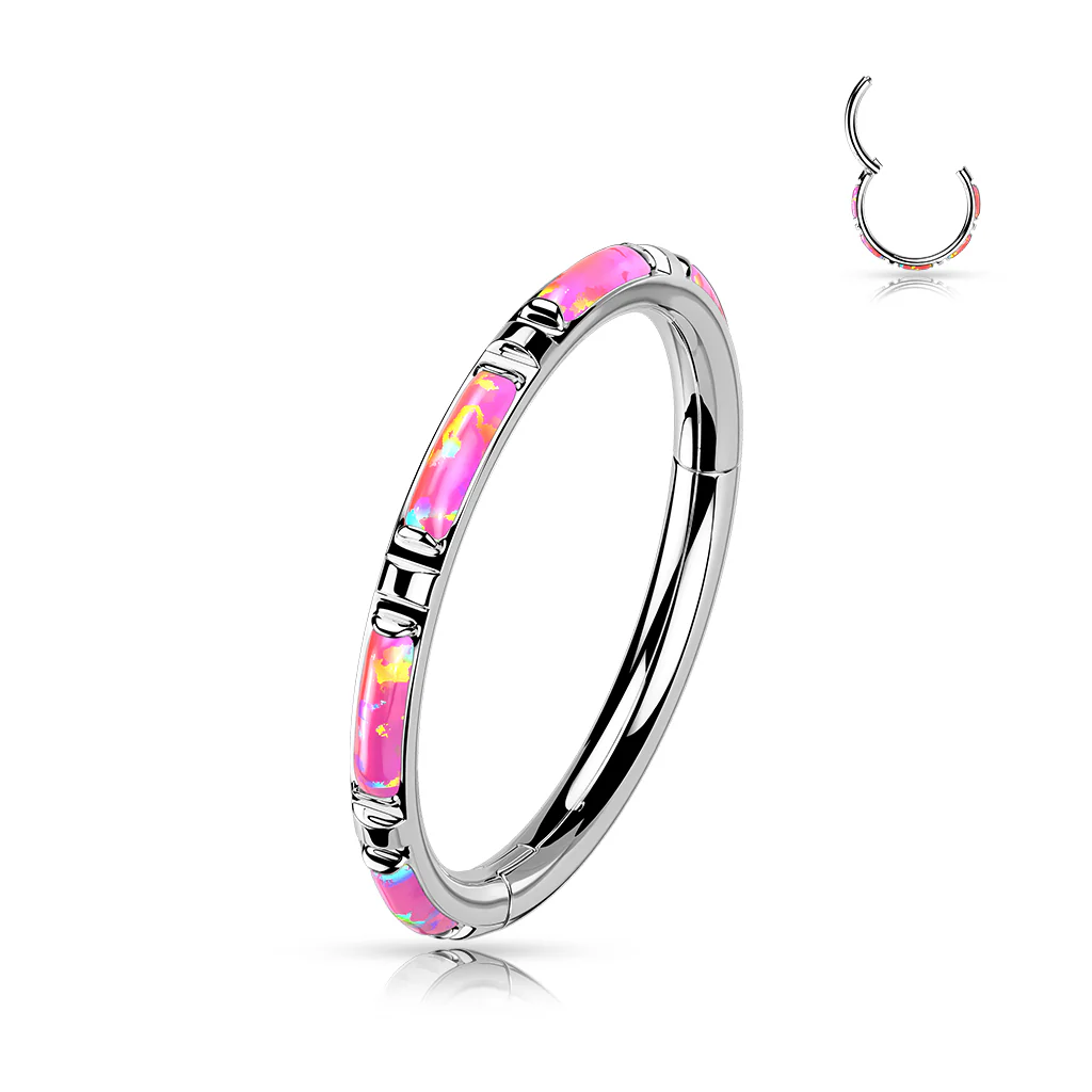 Titanium Hinged Segment Hoop Ring Opal Inlay For Nose Septum Cartilage - Image 8