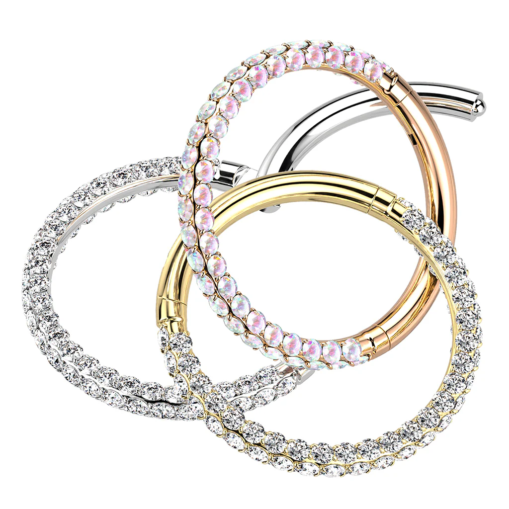 Titanium Hinged Segment Hoop Ring 3 Paved CZ For Nose Septum Cartilage - Image 2