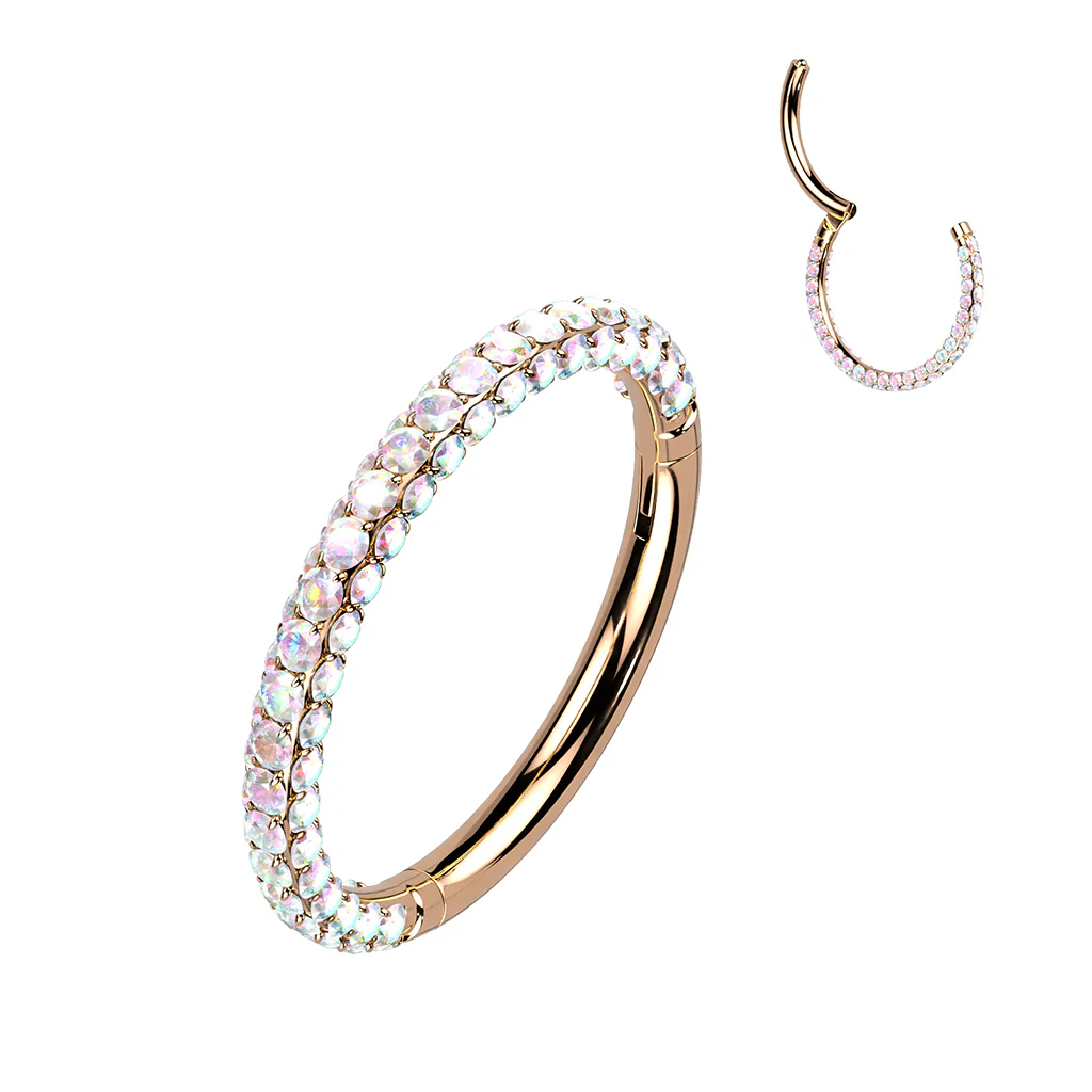 Titanium Hinged Segment Hoop Ring 3 Paved CZ For Nose Septum Cartilage - Image 4