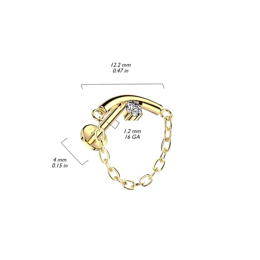 Implant Titanium Hidden Helix Chain Lined Curved Bar & Prong CZ Top - Image 3