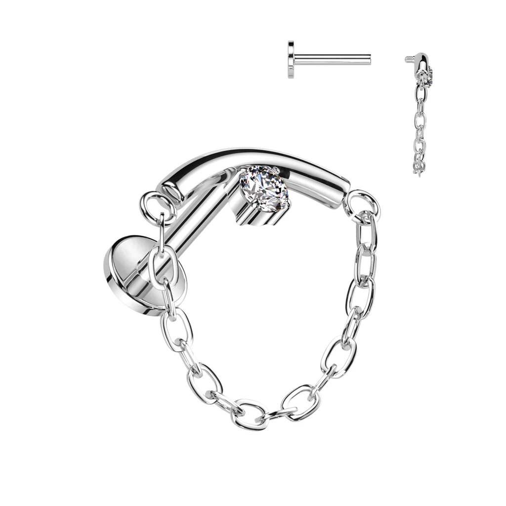 Implant Titanium Hidden Helix Chain Lined Curved Bar & Prong CZ Top - Image 4