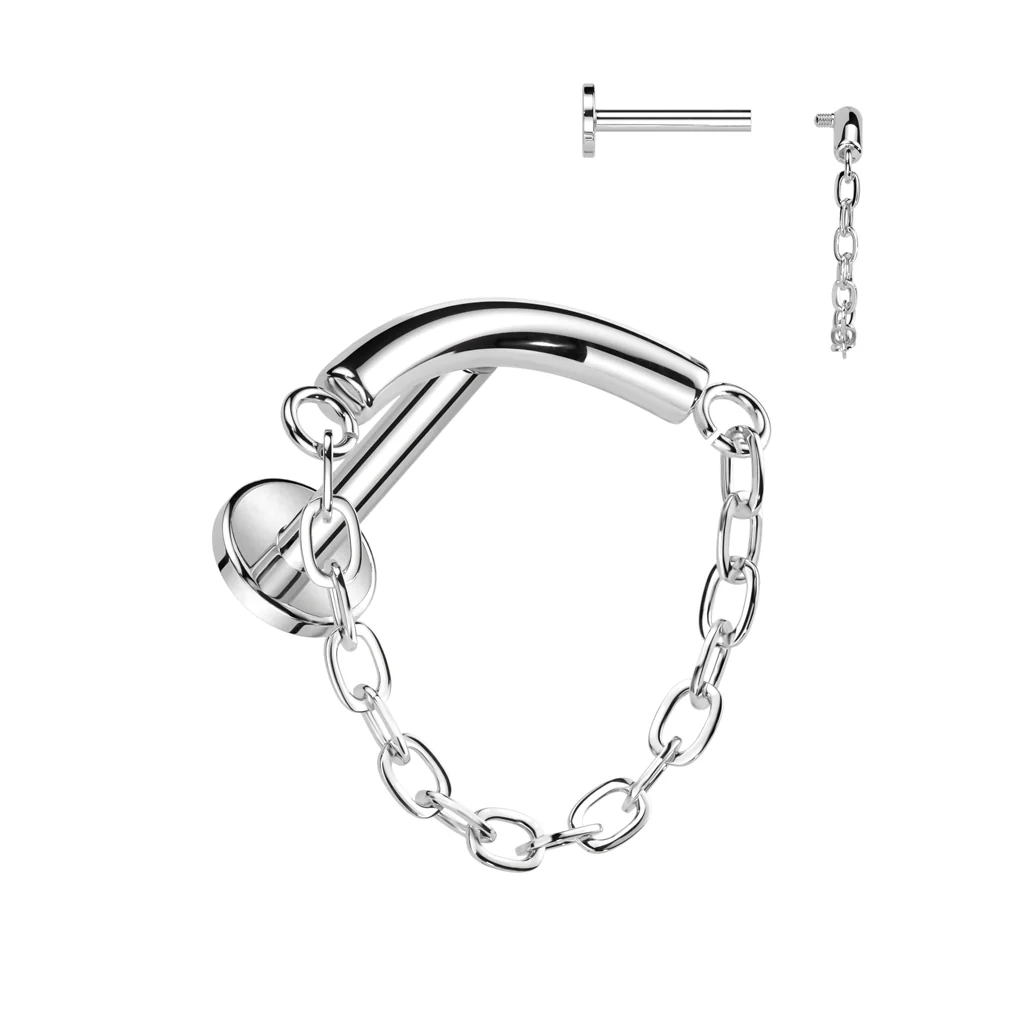 Implant Titanium Chain Lined Curved Bar Lip Labret - Image 3