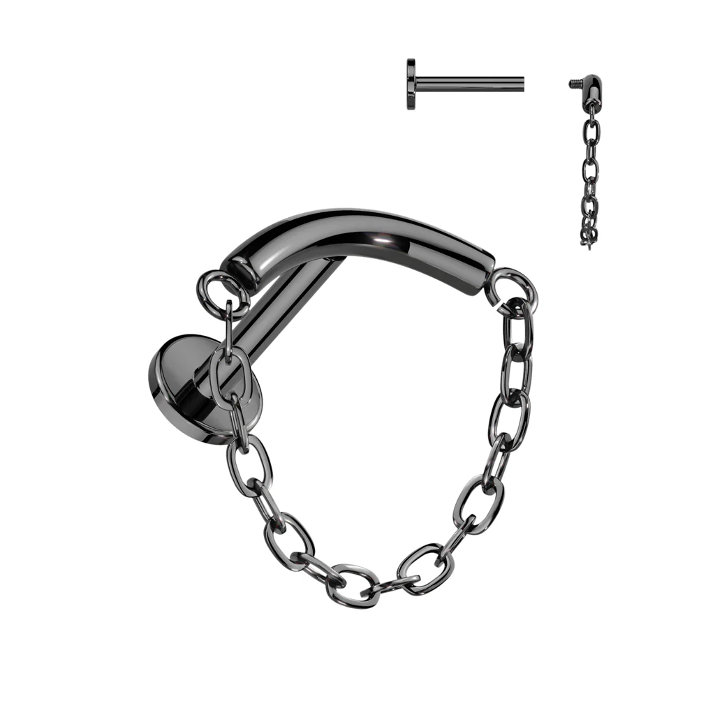 Implant Titanium Chain Lined Curved Bar Lip Labret - Image 4