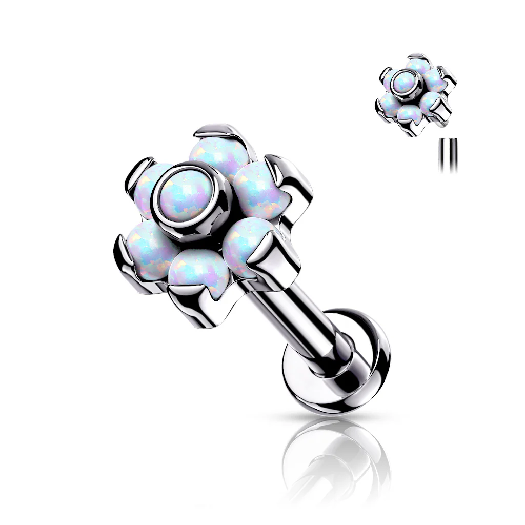 Implant Titanium Labret With 6 Opal Petal Flower Top - Image 6