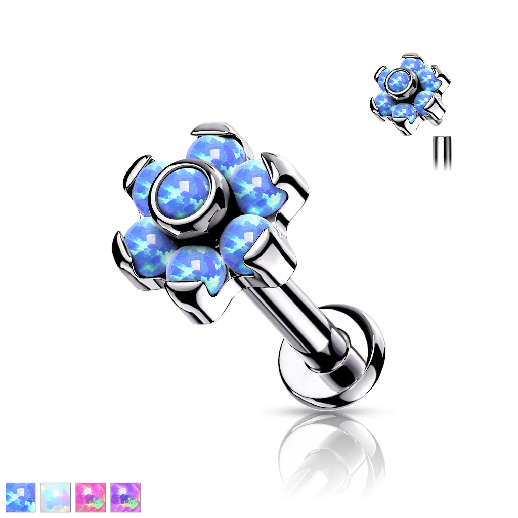 Implant Titanium Labret With 6 Opal Petal Flower Top - Image 8