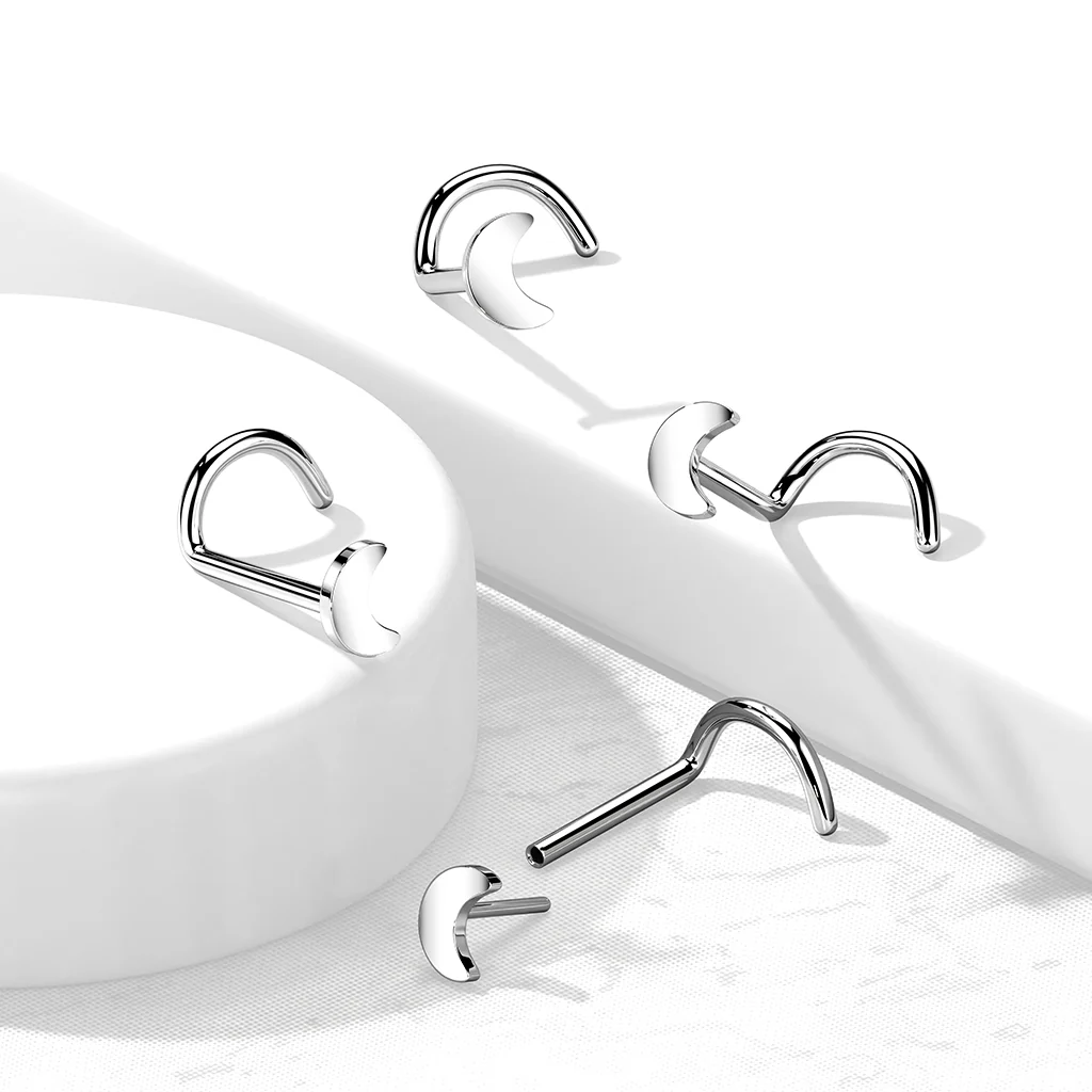 Implant Titanium Crescent Moon Top Push In Nose Screw Stud - Image 2