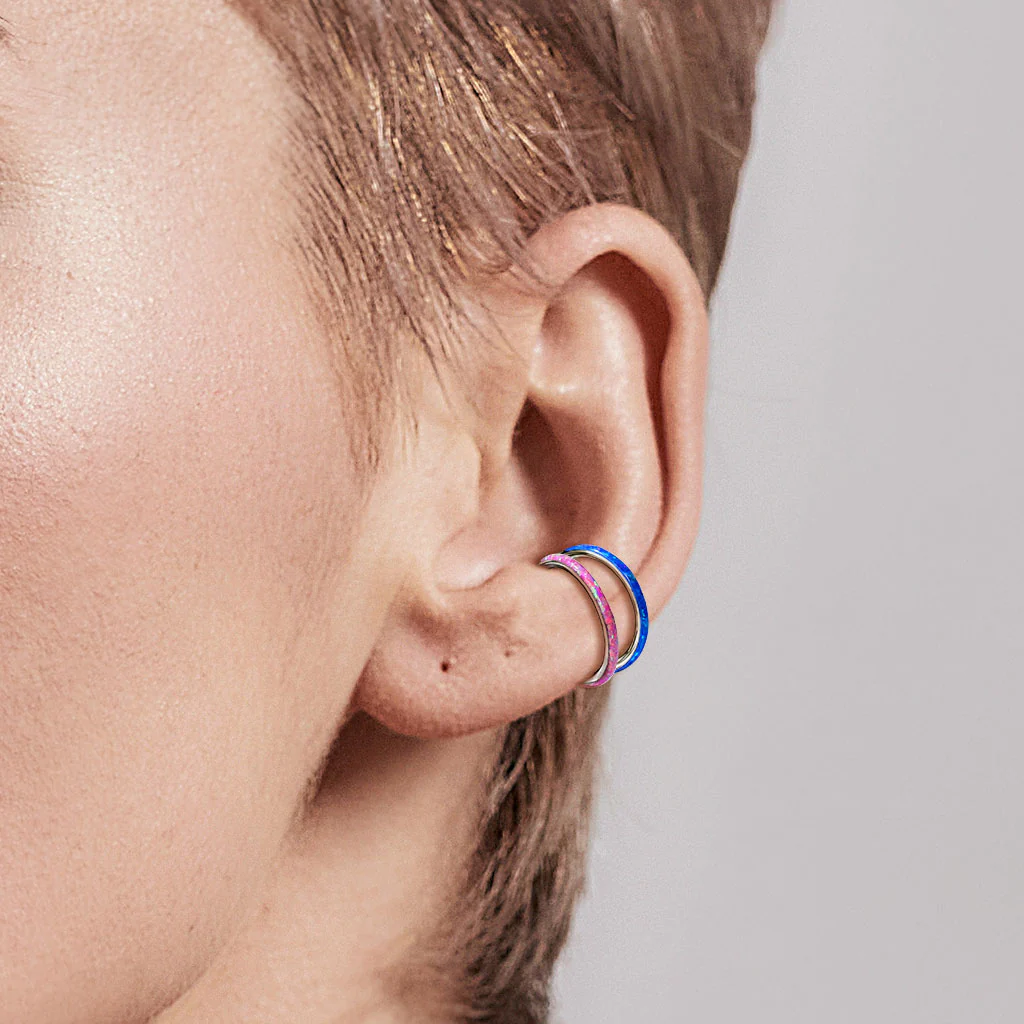 Titanium Hinged Segment Hoop Ring Opal Facing For Nose Septum Cartilage - Image 2
