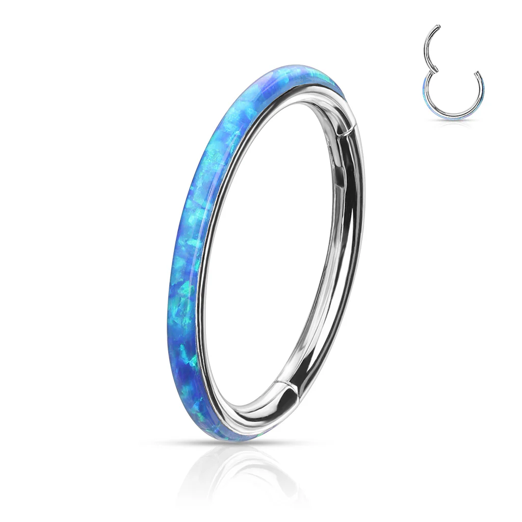 Titanium Hinged Segment Hoop Ring Opal Facing For Nose Septum Cartilage - Image 3