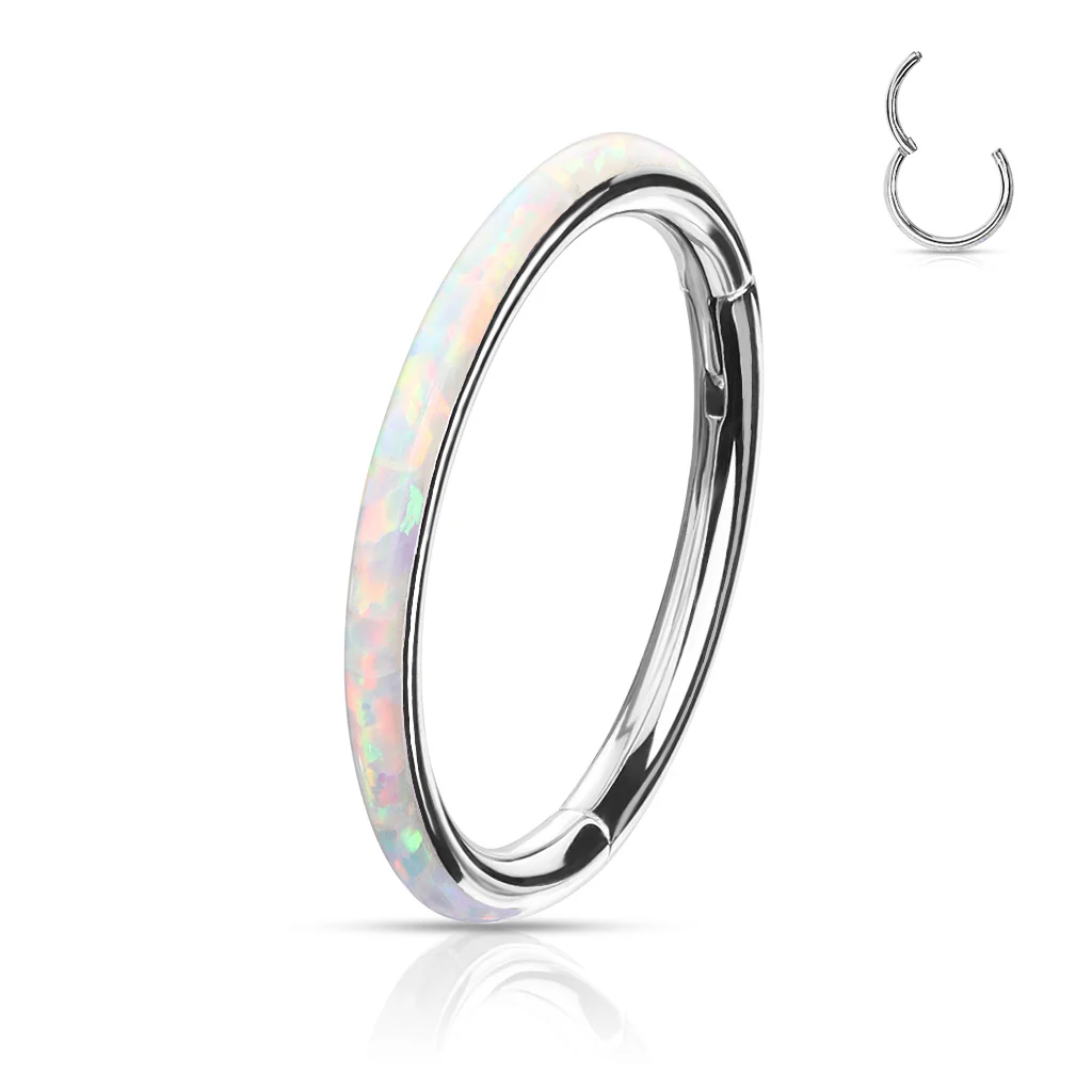 Titanium Hinged Segment Hoop Ring Opal Facing For Nose Septum Cartilage - Image 4