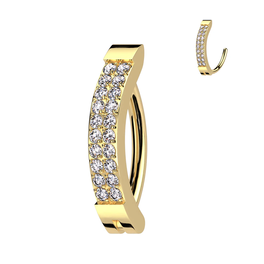 Titanium Hinged Hood With Line CNC Set CZ Belly Button Ring - Image 4