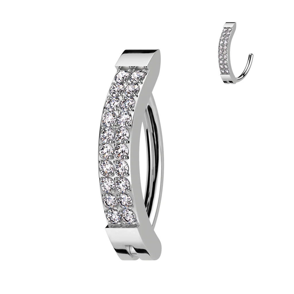 Titanium Hinged Hood With Line CNC Set CZ Belly Button Ring - Image 5