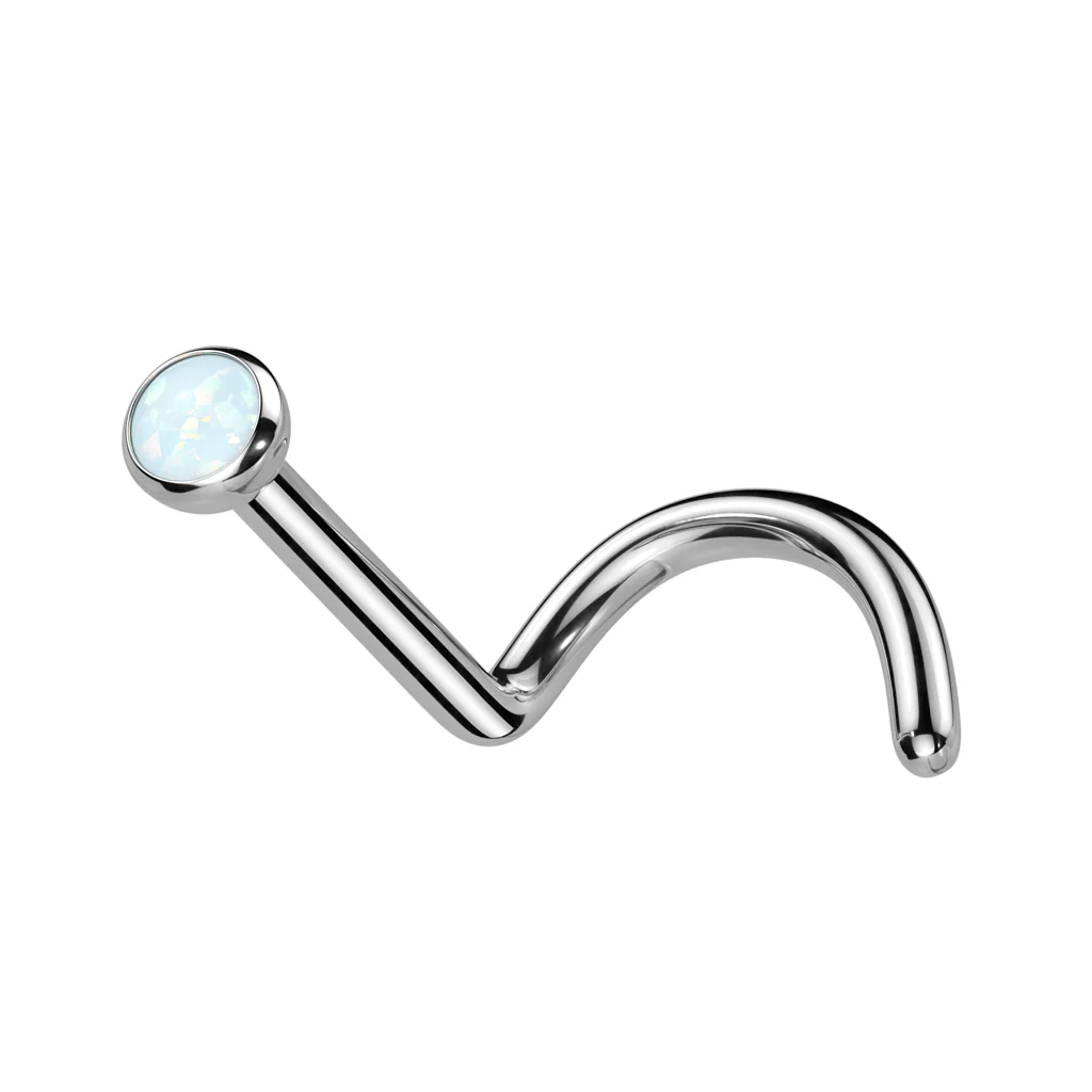 Implant Titanium Bezel Set Opal Ball  Nose Screw Ring - Image 3
