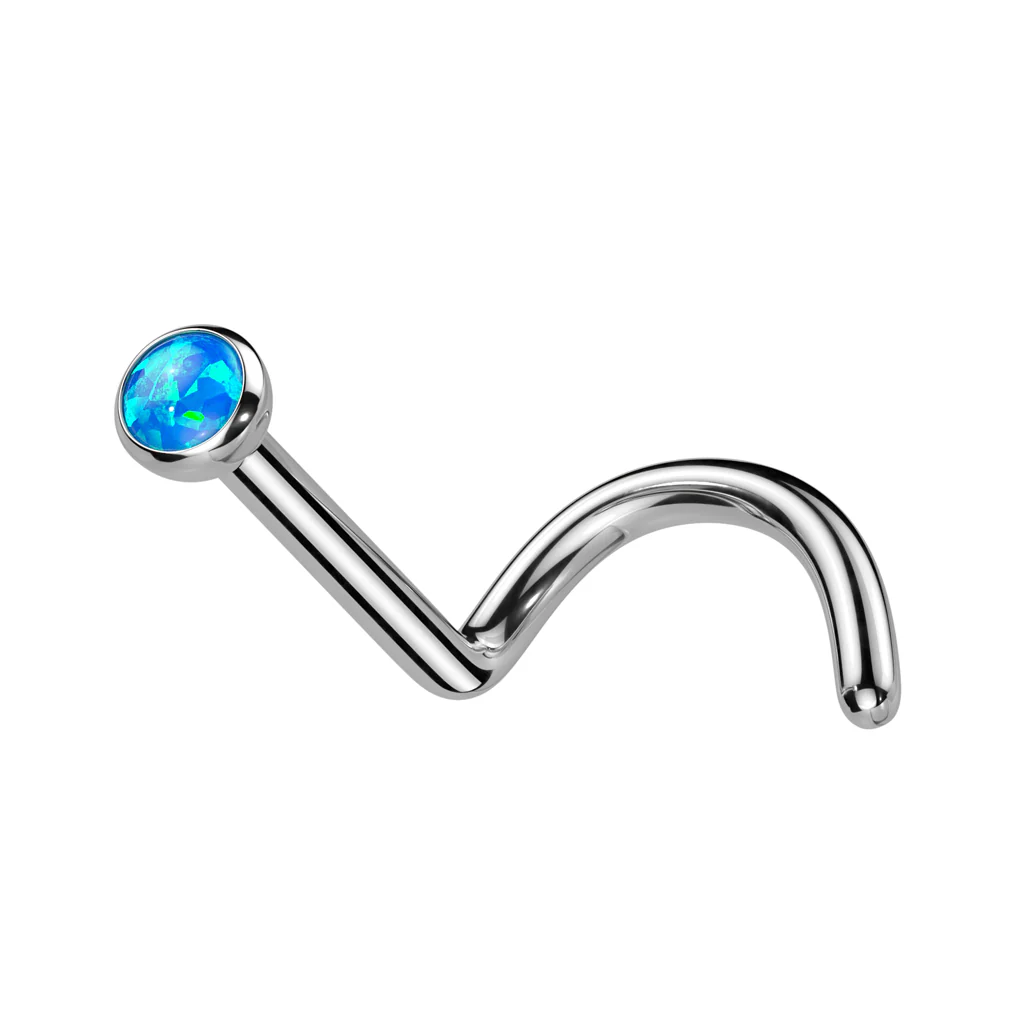 Implant Titanium Bezel Set Opal Ball  Nose Screw Ring - Image 4