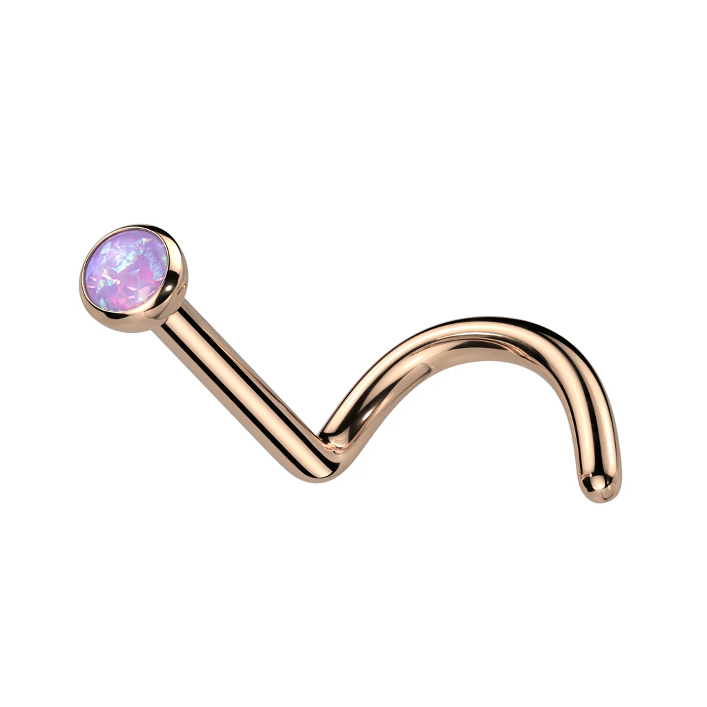 Implant Titanium Bezel Set Opal Ball  Nose Screw Ring - Image 5