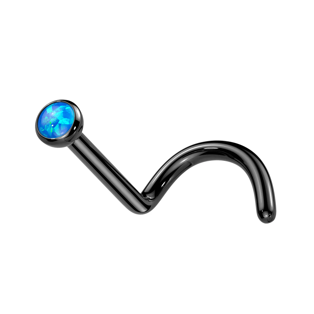 Implant Titanium Bezel Set Opal Ball  Nose Screw Ring - Image 6