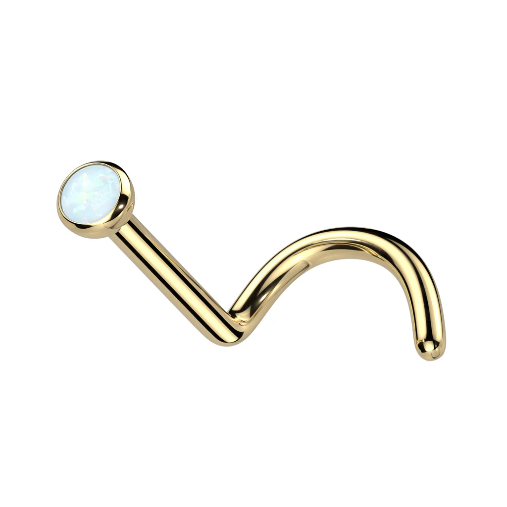 Implant Titanium Bezel Set Opal Ball  Nose Screw Ring - Image 7