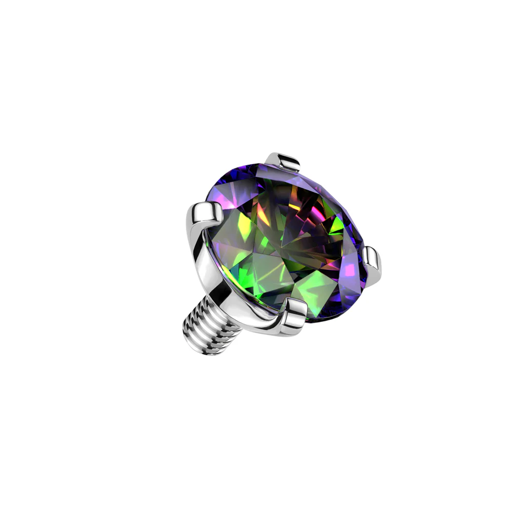 Titanium Internally Threaded Prong Round CZ Dermal Anchor Top 16G - Image 2