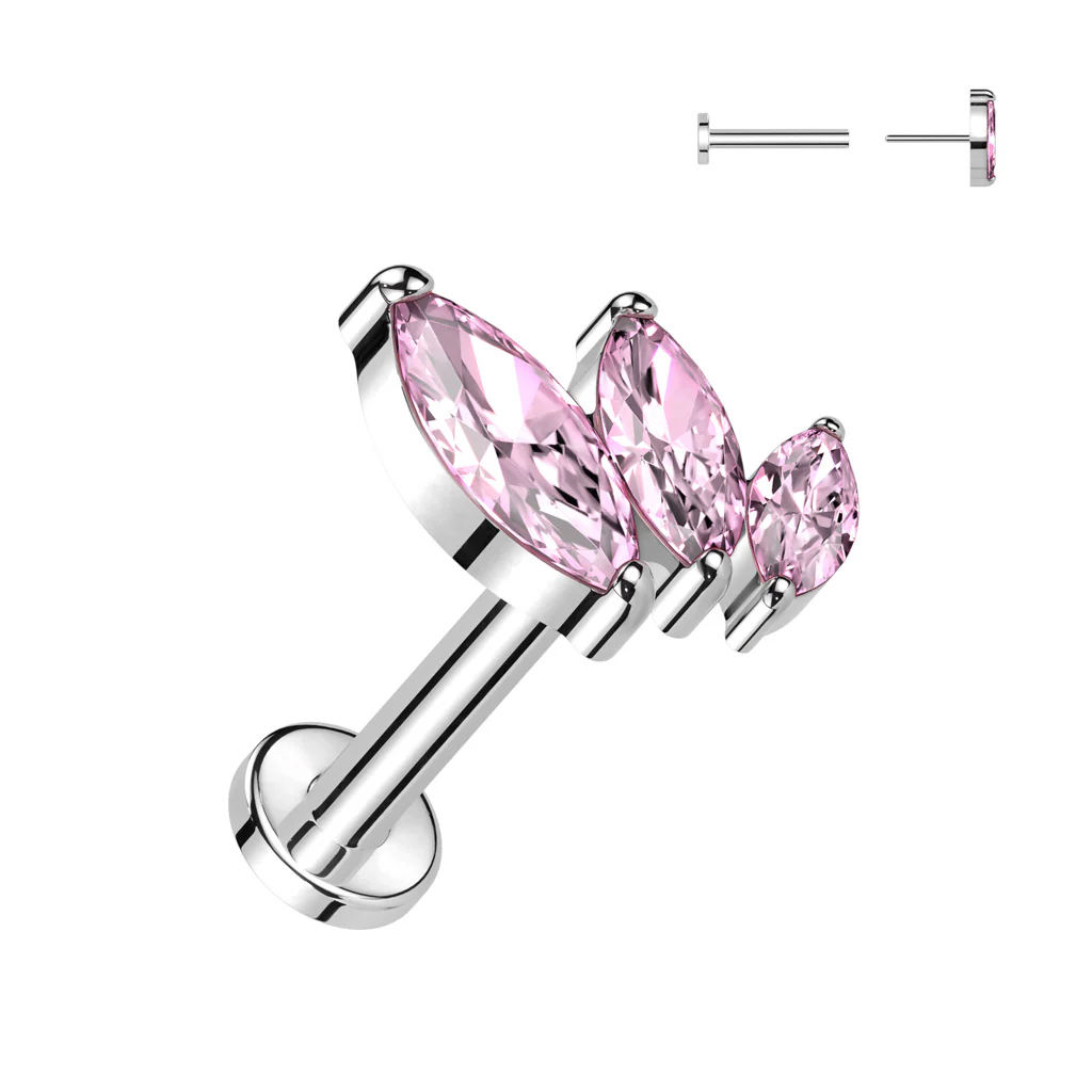 Titanium Push In 3 Marquise CZ Top Labret Cartilage - Image 3