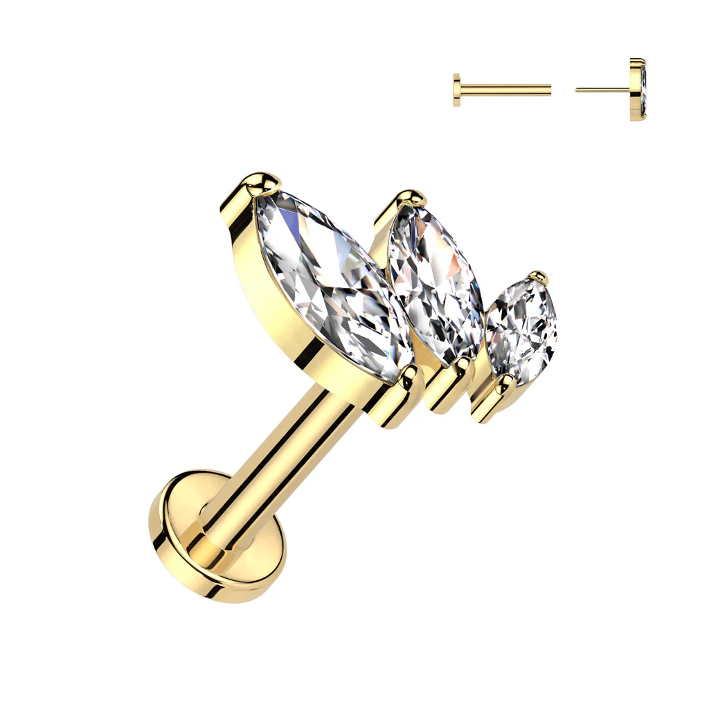 Titanium Push In 3 Marquise CZ Top Labret Cartilage - Image 4