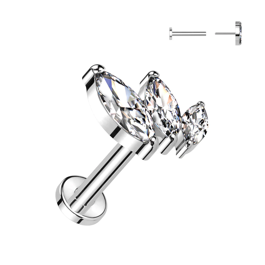 Titanium Push In 3 Marquise CZ Top Labret Cartilage - Image 5
