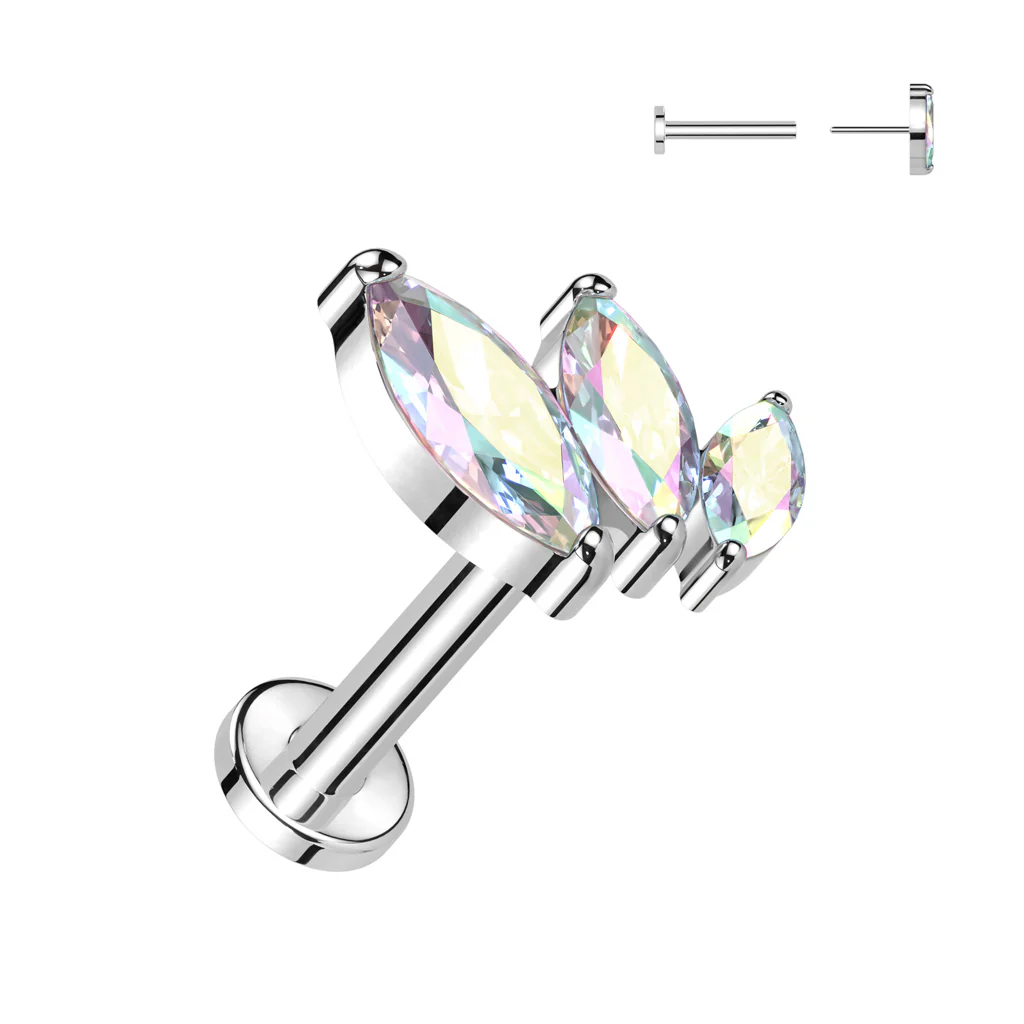 Titanium Push In 3 Marquise CZ Top Labret Cartilage - Image 6