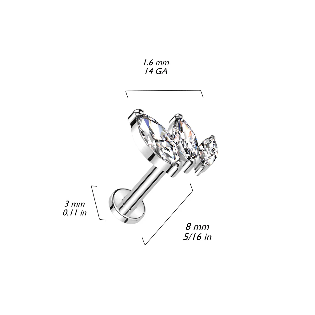 Titanium Push In 3 Marquise CZ Top Labret Cartilage - Image 7