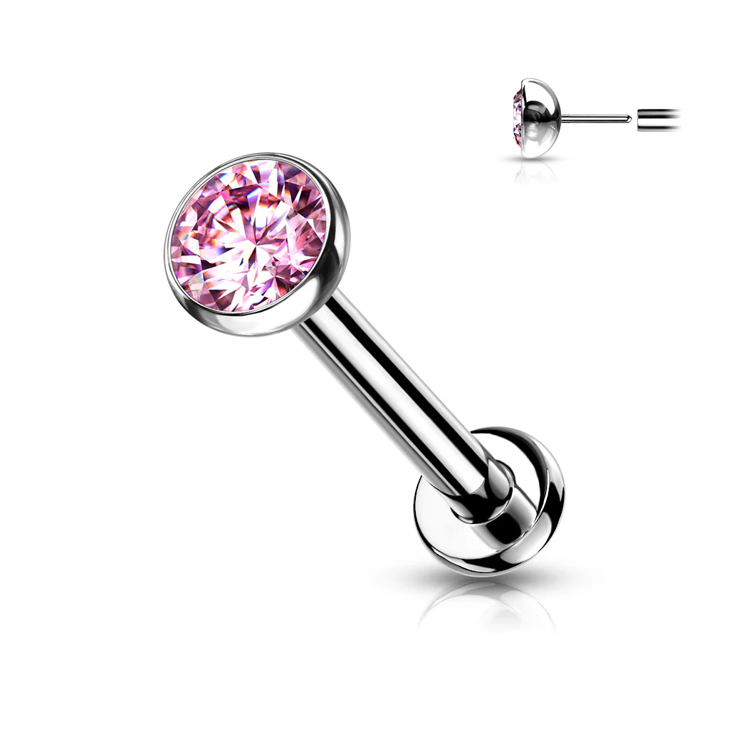 Implant Titanium Push In Labret Cartilage CZ Bezel Top 16GA - Image 6