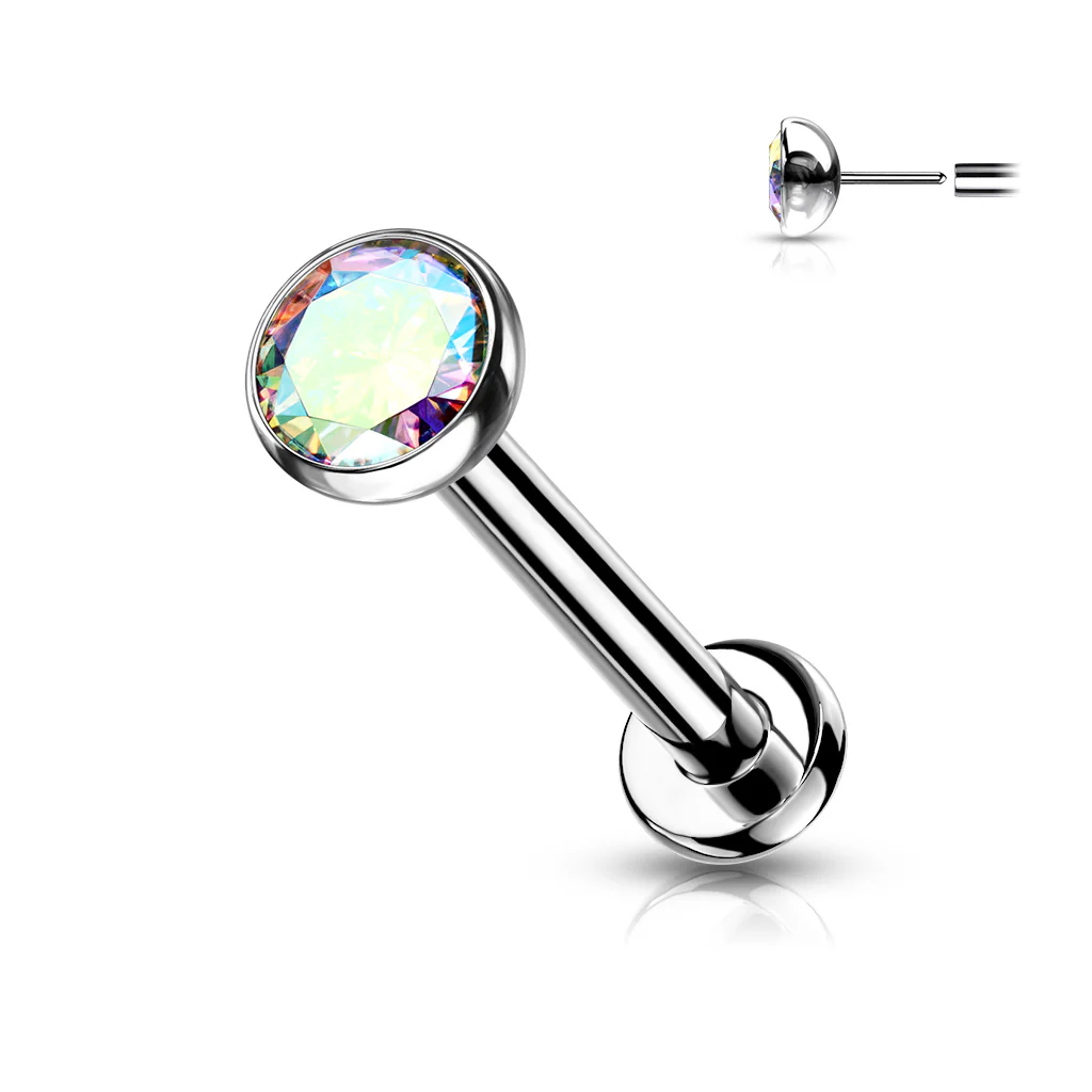 Implant Titanium Push In Labret Cartilage CZ Bezel Top 16GA - Image 8