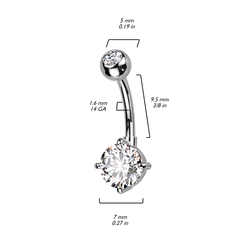 Implant Titanium With Round Prong Set CZ Belly Button Ring - Image 2