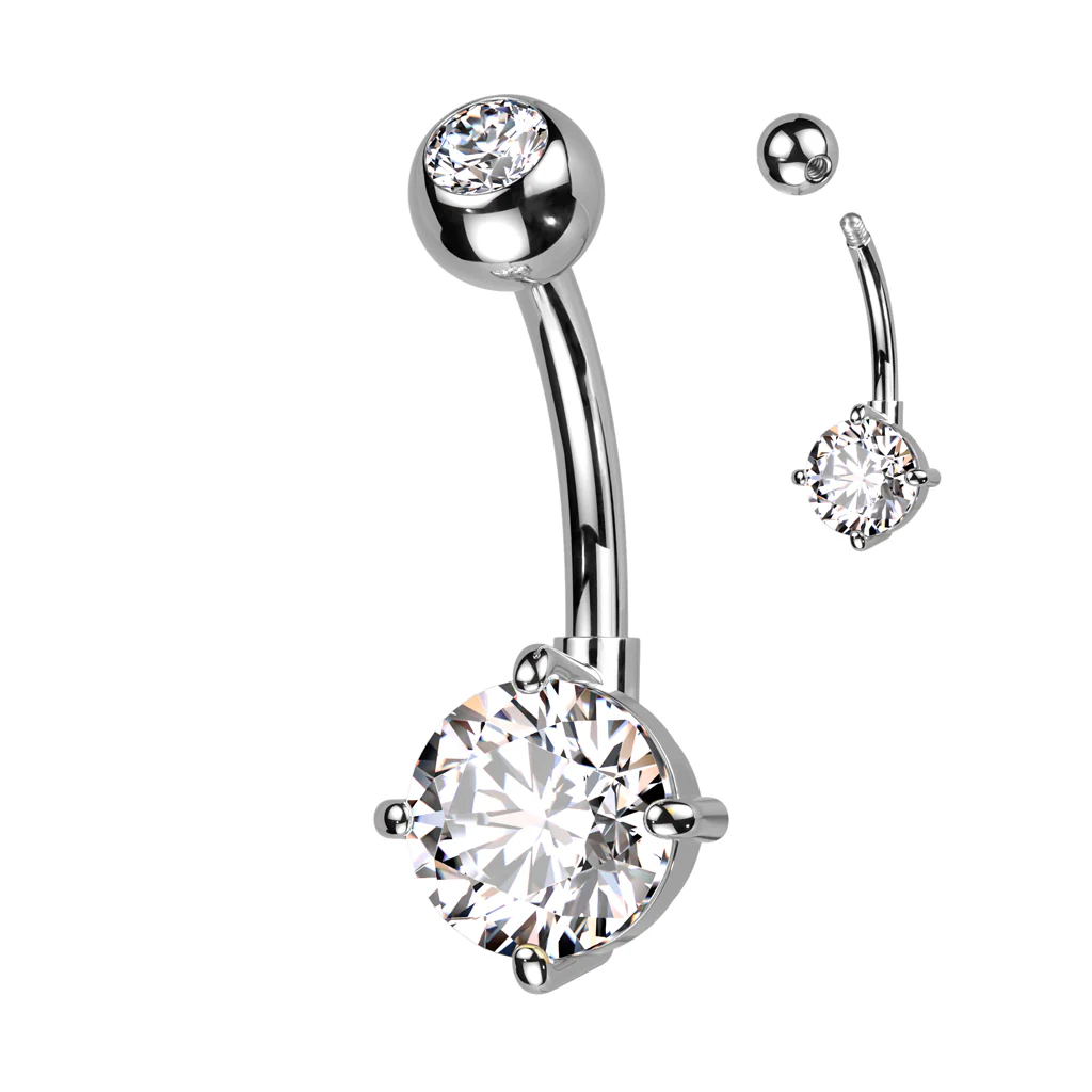 Implant Titanium With Round Prong Set CZ Belly Button Ring - Image 5
