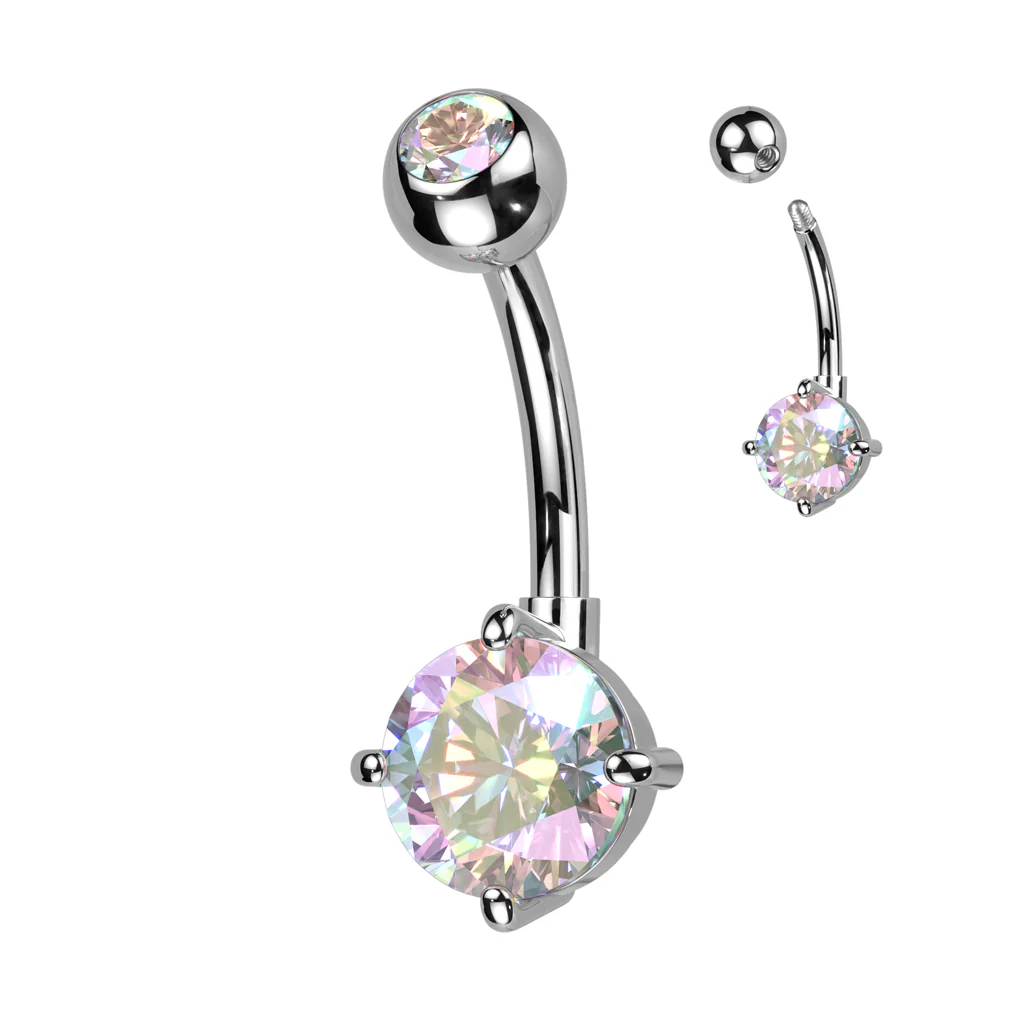 Implant Titanium With Round Prong Set CZ Belly Button Ring - Image 6
