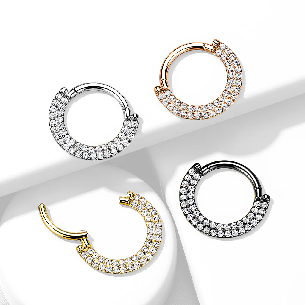 Implant Titanium Double Line CZ Hinged Segment Hoop Rings Septum