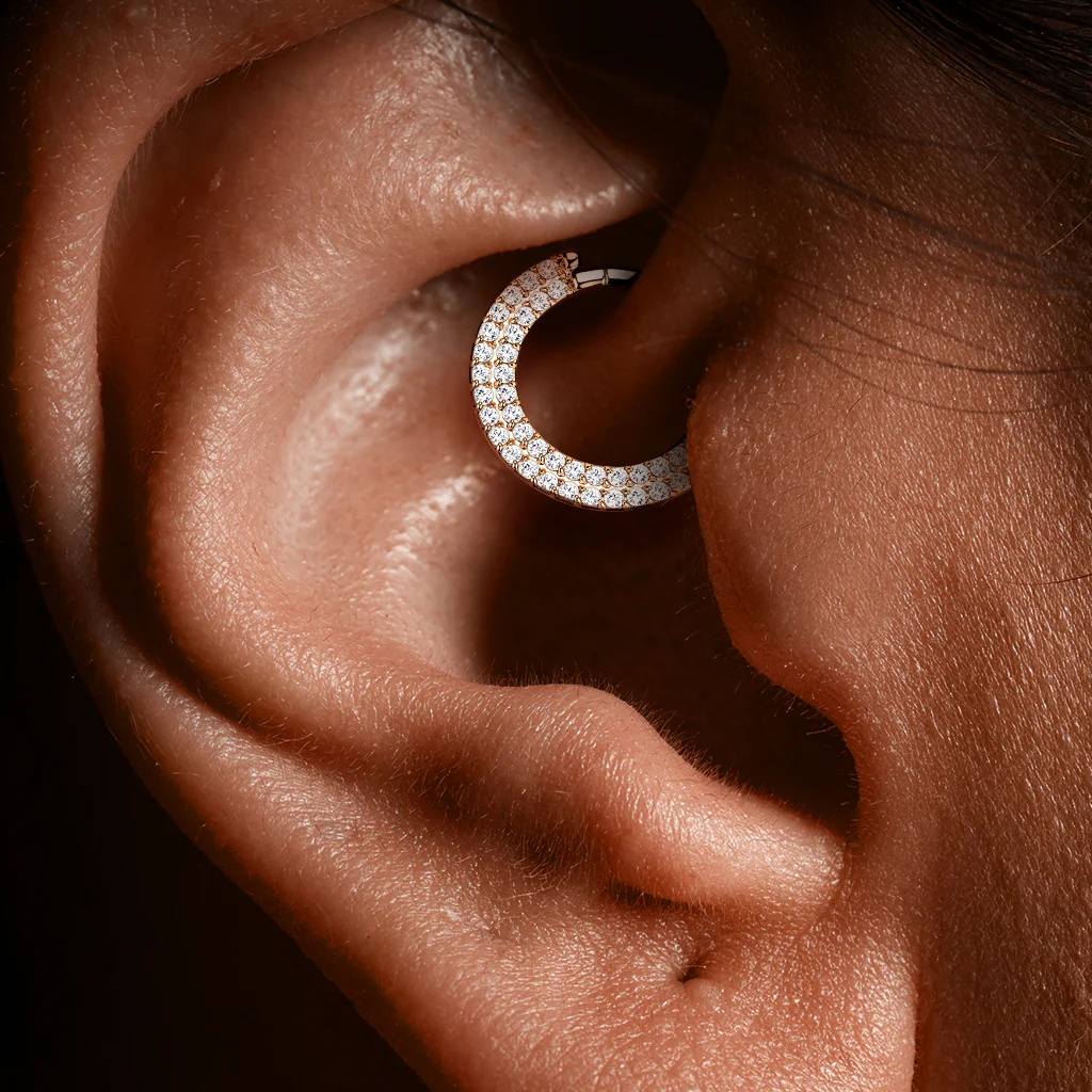 Implant Titanium Double Line CZ Hinged Segment Hoop Rings Septum - Image 2
