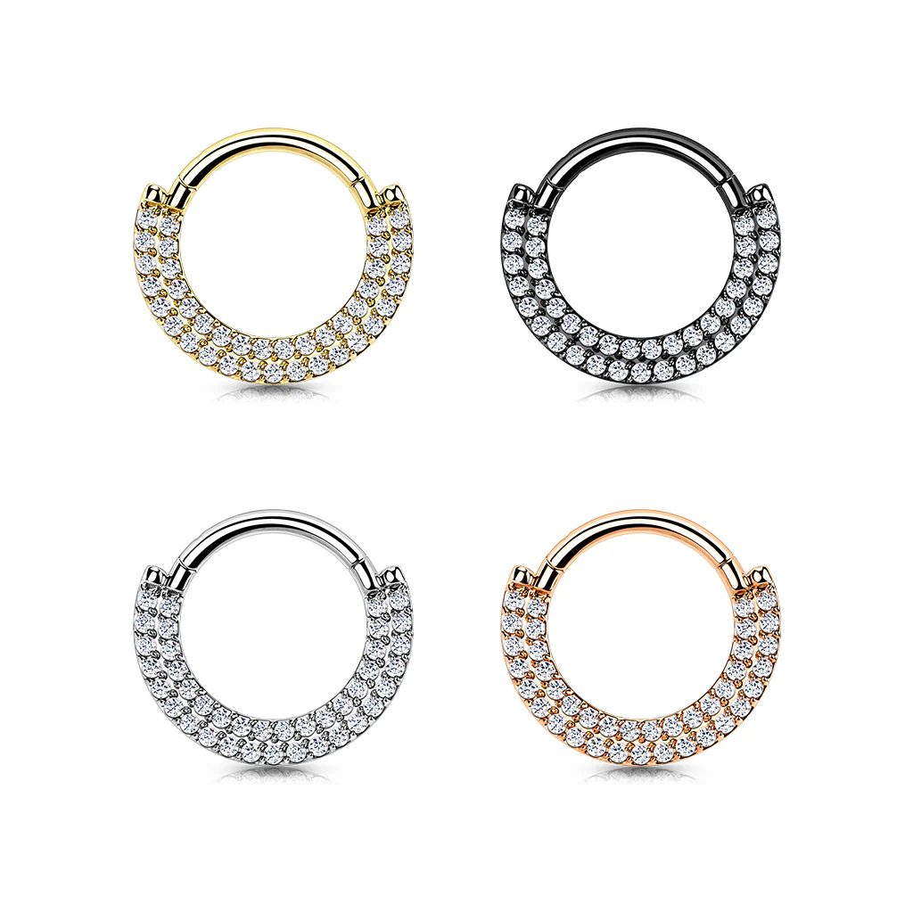 Implant Titanium Double Line CZ Hinged Segment Hoop Rings Septum - Image 3