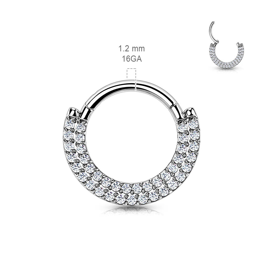 Implant Titanium Double Line CZ Hinged Segment Hoop Rings Septum - Image 4