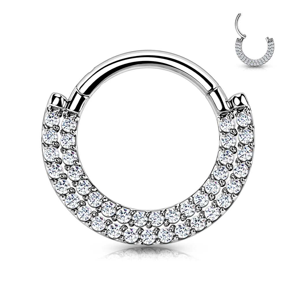 Implant Titanium Double Line CZ Hinged Segment Hoop Rings Septum - Image 5