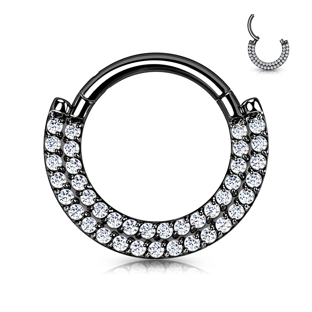 Implant Titanium Double Line CZ Hinged Segment Hoop Rings Septum - Image 7