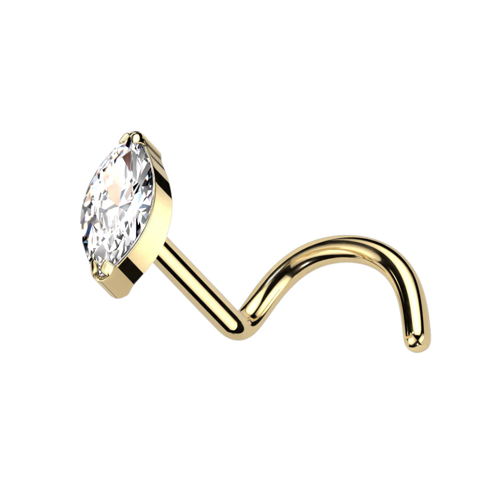 Implant Titanium Marquise CZ Nose Screw Ring - Image 5