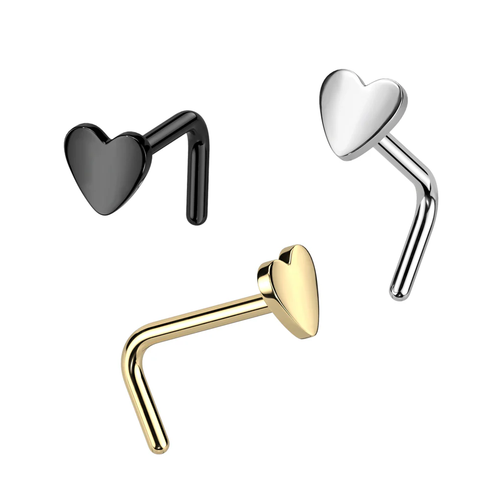 Implant Titanium Flat Heart Top L Bend Nose Stud Ring