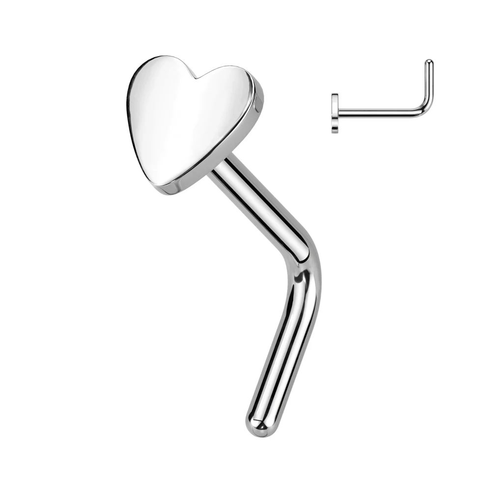 Implant Titanium Flat Heart Top L Bend Nose Stud Ring - Image 3