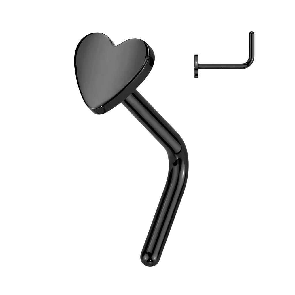 Implant Titanium Flat Heart Top L Bend Nose Stud Ring - Image 4