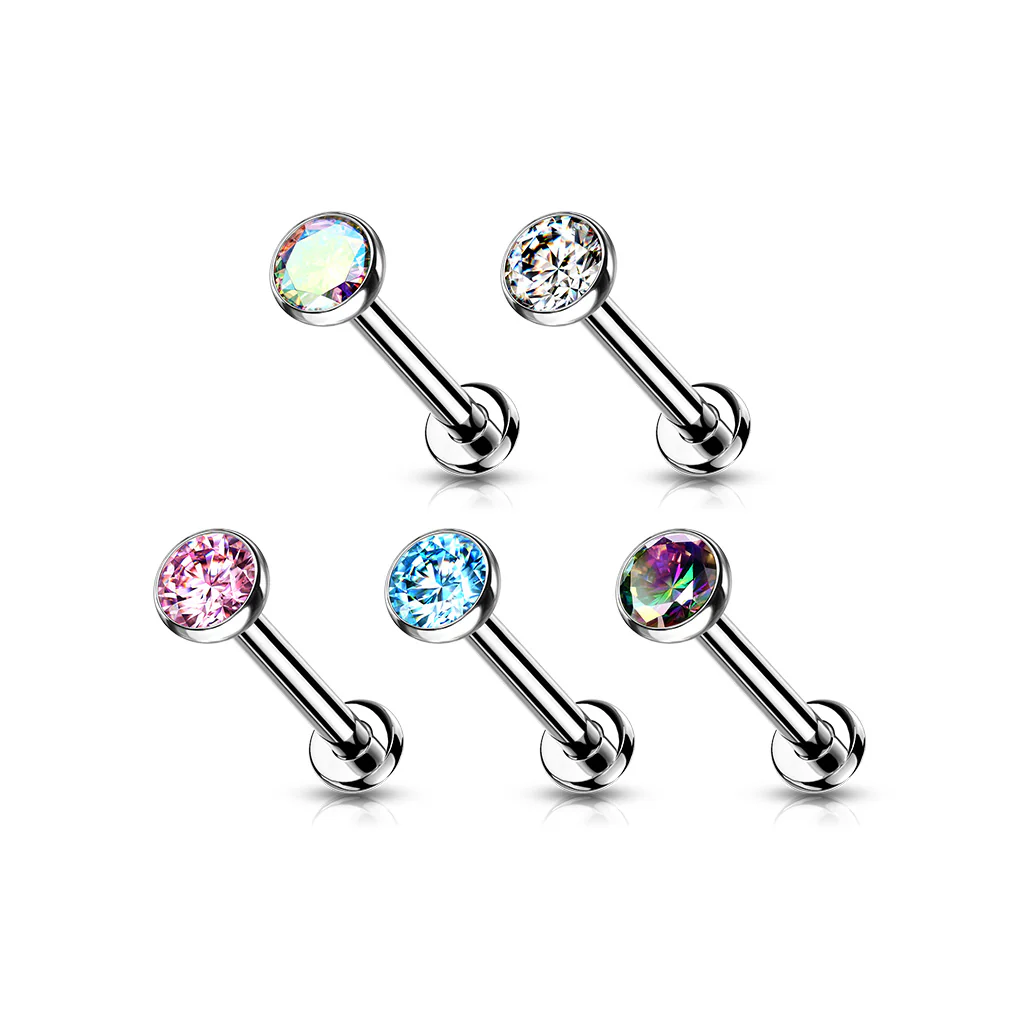 Implant Titanium Push In Labret Cartilage CZ Bezel Top 18 & 20G - Image 3