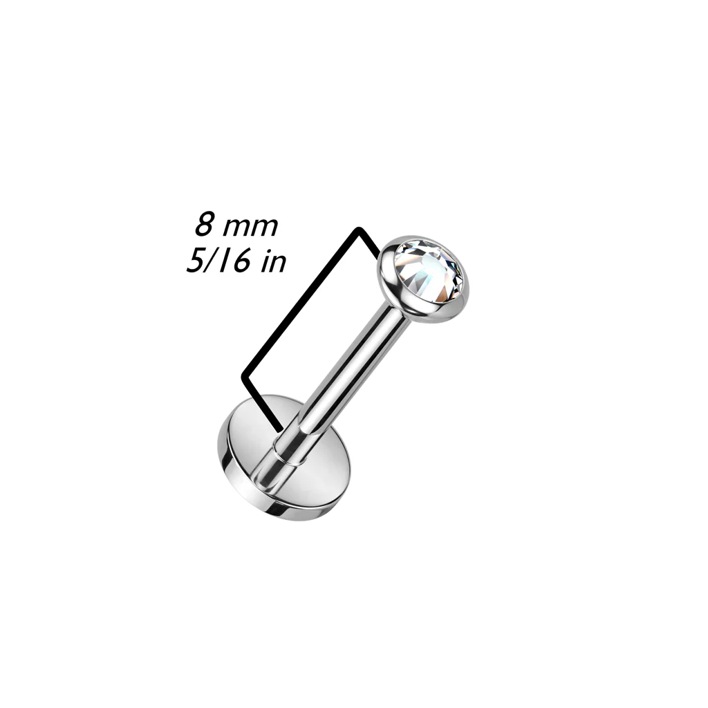 Implant Titanium Threadless Push In Flat Bezel Opal & CZ Labret - Image 2