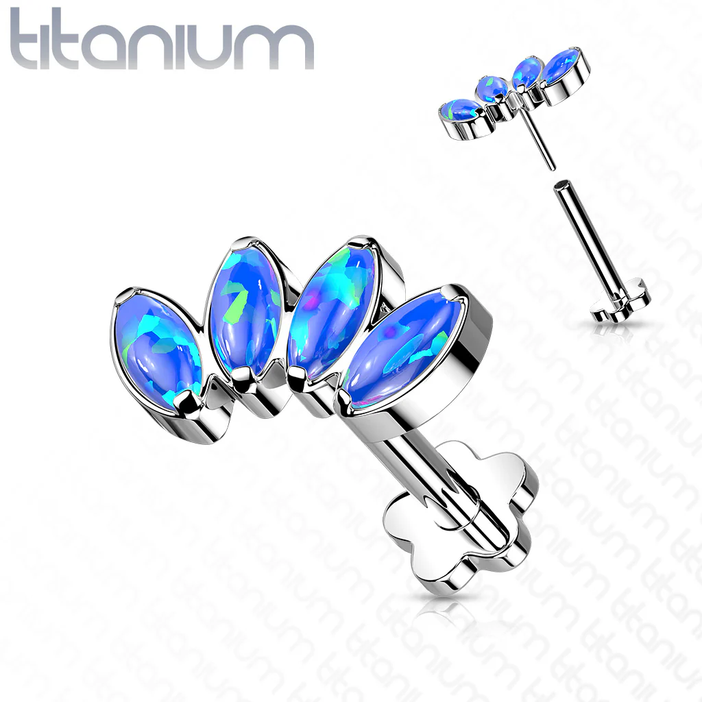 Implant Titanium Threadless Push-In Opal Petal Labret Flower Base Stud - Image 2